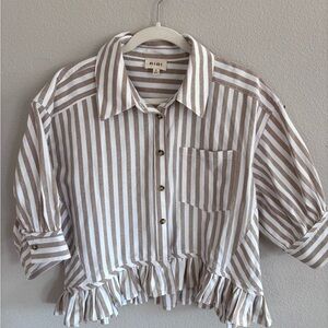 BiBi White and Taupe Striped Blouse